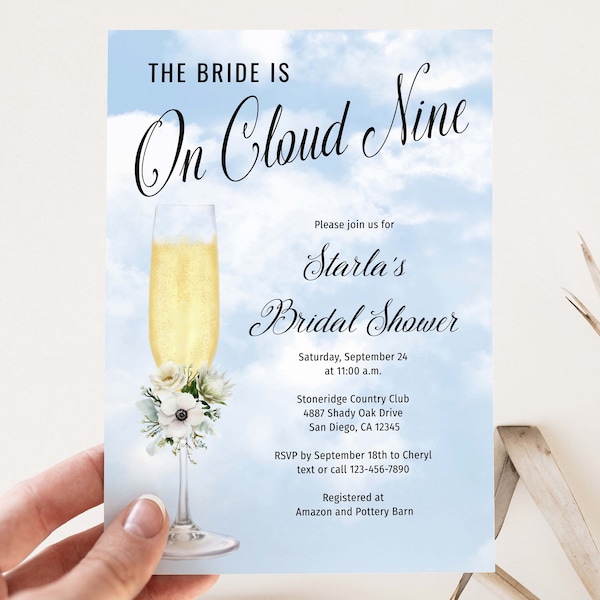 On Cloud Nine Bridal Shower Invite, The Bride is on Cloud 9 invitation theme, Bridal BrunchWedding Shower, Bachelorette TEMPLATE 234