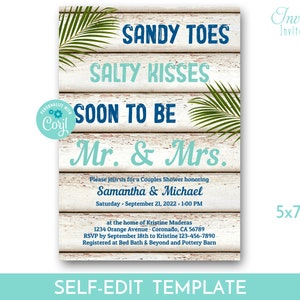 Beach Engagement Party Invitation, Sandy Toes Salty Kisses, Beach Bridal Shower Invitation, Tropical Destination Wedding, Palm TEMPLATE 209 image 2