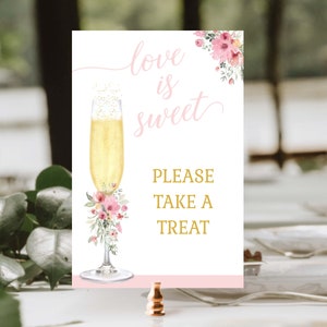 Love is Sweet Please Take a Treat Sign 5x7&quot;, pink floral, matches Petal and Prosecco Invitation | diy EDITABLE PRINTABLE TEMPLATE 138