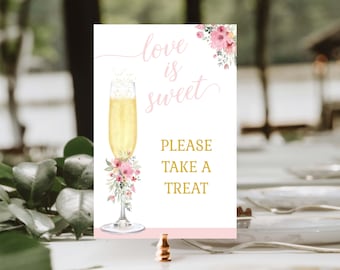 Love is Sweet Please Take a Treat Sign 5x7", pink floral, matches Petal and Prosecco Invitation | diy EDITABLE PRINTABLE TEMPLATE 138