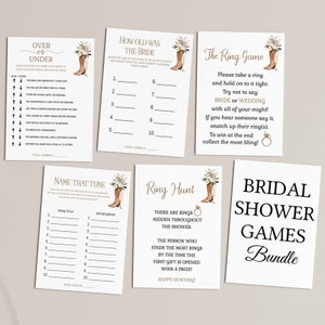 Boots Brunch Bubbly Bridal Shower games bundle, white floral flowers, champagne and cowboy boots,shower games card | DOWNLOAD TEMPLATE 191