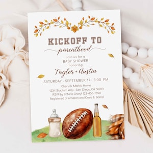 Kickoff to Parenthood Football Baby Shower Invitation Template, Fall Autumn Leaves Tailgate Touchdown DIY Gender Neutral Invite TEMPLATE 434