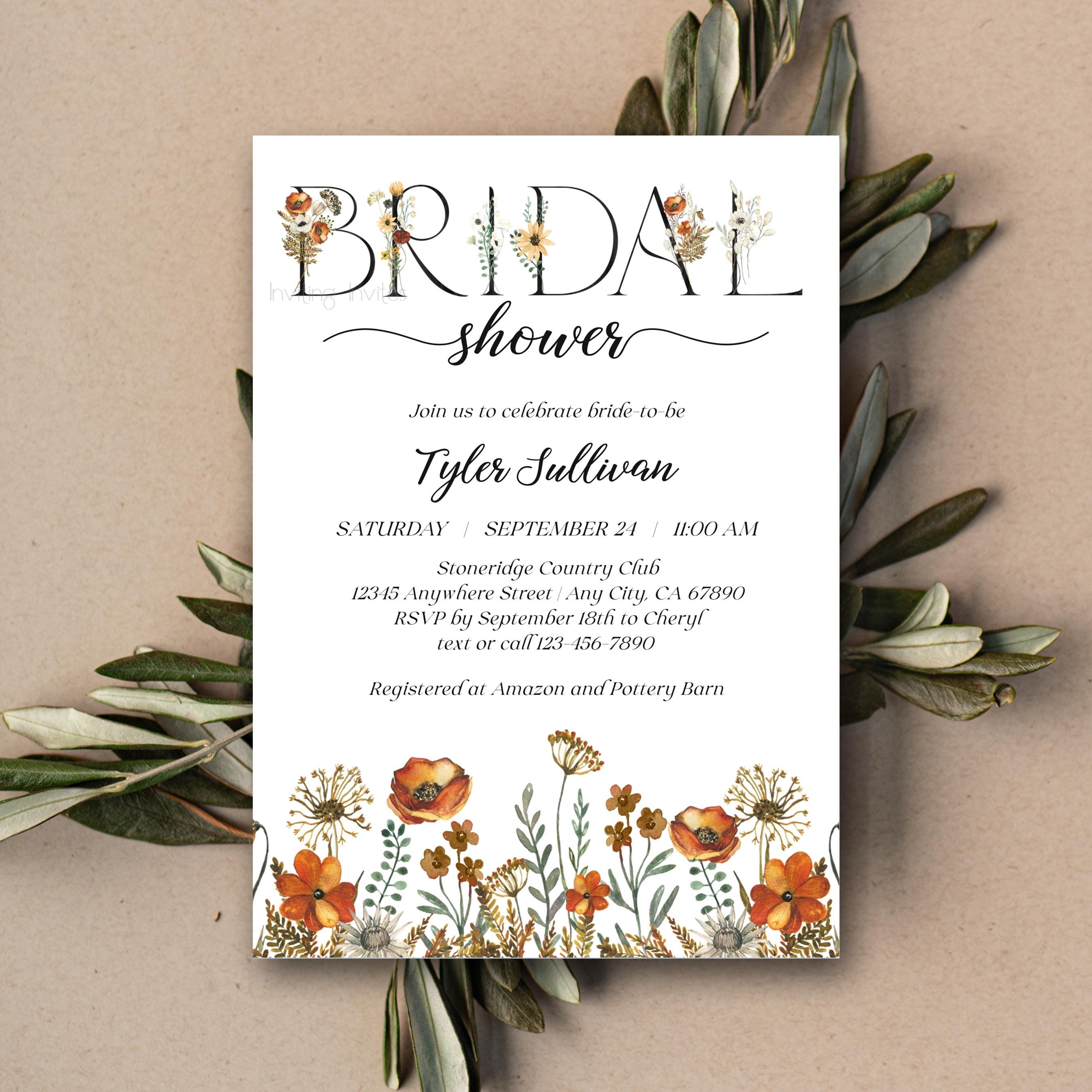 Fall Wildflower Bridal Shower Invitation, fall theme, autumn wedding shower invite, burnt orange terracotta floral flowers | TEMPLATE 139