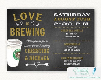 Coffee Bridal Shower Invitation | Couples Bridal Shower | Love is Brewing, coffee, chalkboard, Perfect Blend | Printed or Digital #108