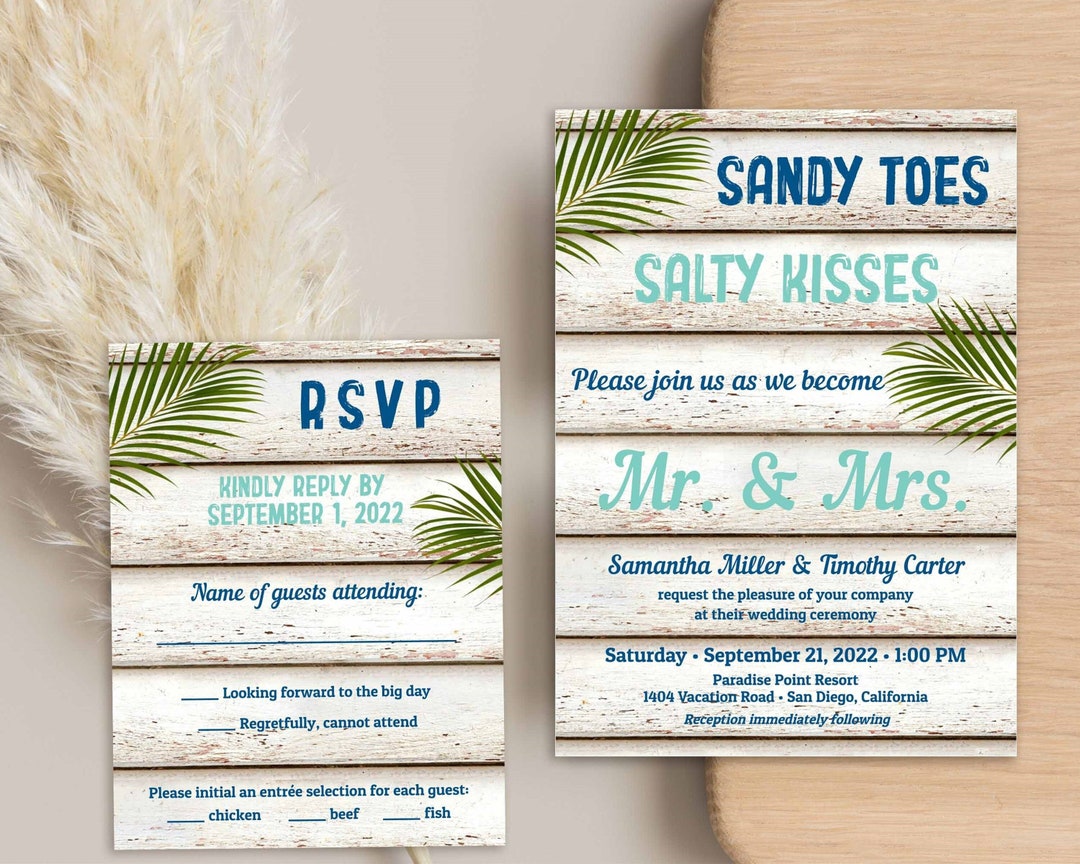 Sandy Toes Salty Kisses Beach Wedding Invitation, Tropical Wedding