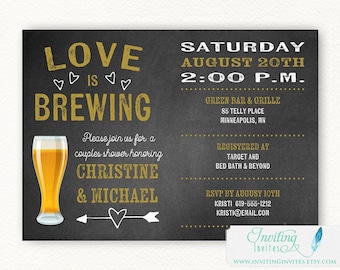 Beer Love is Brewing Bridal Shower Invitation | Couples Bridal Shower Invite| chalkboard, brewery | Printed or Digital