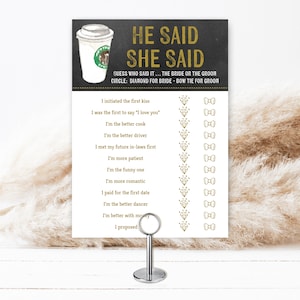 Love is Brewing Coffee Theme Bridal Shower He Said She Said Shower Game, fun unique party game, EDITABLE PRINTABLE TEMPLATE 108