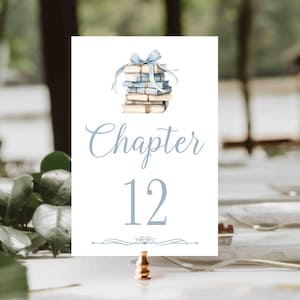 May include: A white card with a blue ribbon and stack of books illustration. The text "Chapter 12" is printed in blue.