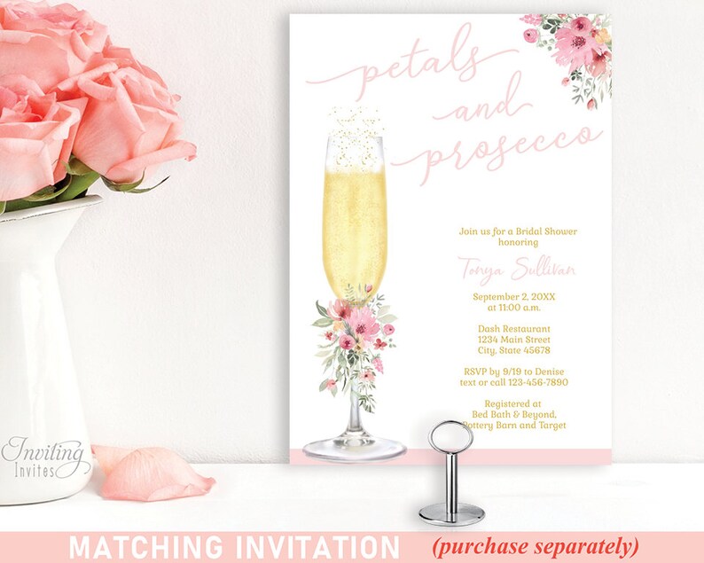 Cards and Gifts Sign, 8x10, champagne glass, pink florals, matches Petals and Prosecco invitation, DOWNLOAD EDITABLE TEMPLATE 138 image 6