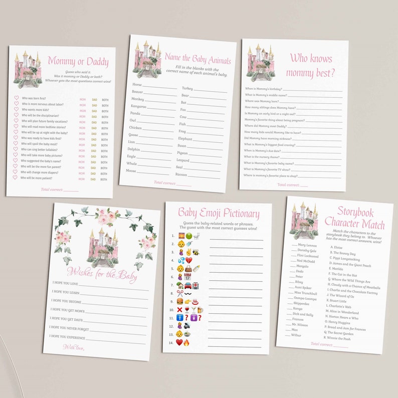 Castle Baby Shower Games Bundle Set, Storybook, Once Upon a Time ...