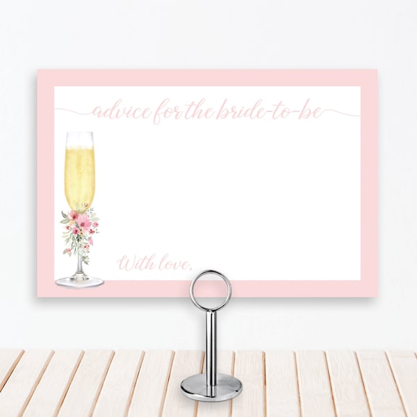 Advice for the Bride to Be card, bridal shower game, pink advice card, matches petals and proseco invite | PRINTABLE TEMPLATE 138