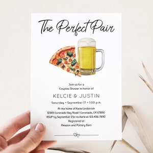 Beer and Pizza invite, The Perfect Pair Couples Shower Invitation, Italian theme, brews pizza Engagement Party Rehearsal Dinner TEMPLATE 287