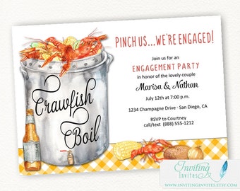 Crawfish Boil Engagement Party Invitation, Bridal Shower, Wedding Shower, Birthday Party, Graduation, Couples Shower, Invite, Printed