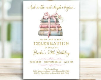 Book Themed Birthday Invitation for Women Digital, Book Lover Book Club, Next Chapter Adult Birthday Invite 21st 30th 40th 50th TEMPLATE 377
