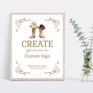 Blush Cowboy Boots 8x10 Sign, Rustic Wedding, Country Western Wedding, Cowboy Cowgirl, Bridal Shower | ALYSSA TEMPLATE 171