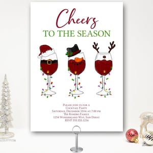 Wine Christmas Cocktail Party Invitation, Office Christmas Party, Company Holiday Party Invite, Cheers to the Season | EDITABLE TEMPLATE