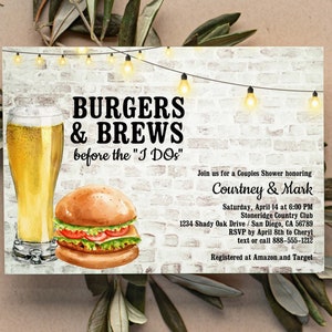 Burgers and Brews Before I Dos Couples Shower, Bridal Shower, Beers Invitation, Engagement Party, Brick Brewery Invite Birthday TEMPLATE 268 image 2