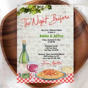 Italian Theme Rehearsal Invitation, The Night Before, Buon Appetito, Italy, Spaghetti Pasta Party Dinner Wine Food invite | DIY TEMPLATE 156