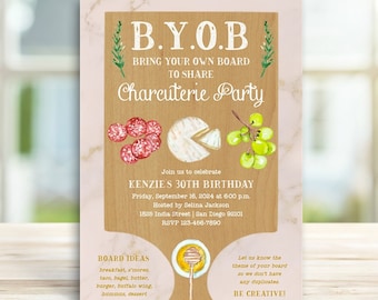 Charcuterie Board Party Invitation, Birthday, Holiday Party, Bring a Board Night Party Invites, Girls Night Rose Gold Marble | TEMPLATE 321R