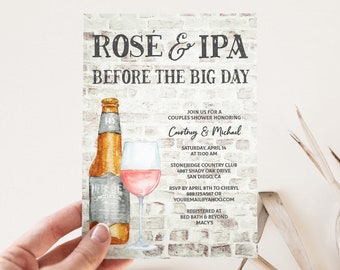 Rose and IPA Before the Big Day Couples Shower Invitation, Beer Brews Bridal Shower, Rose Wine Engagement Party, Brewery Invite TEMPLATE 215