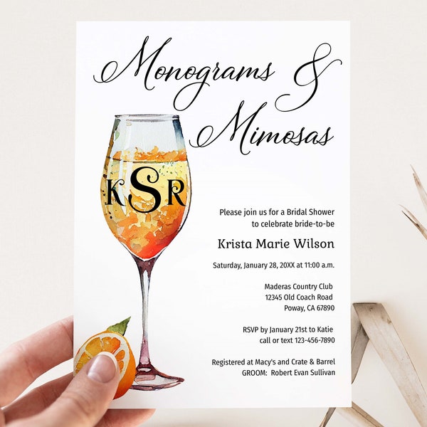 Monograms and Mimosas Bridal Shower Invitation, Brunch Bridal Shower Invite, Champagne Wedding Shower | TEMPLATE 246