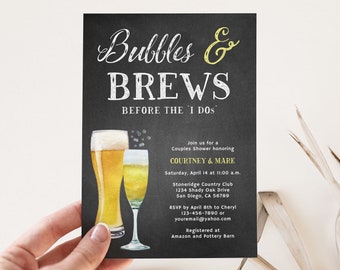 Bubbles and Brews Couples Shower Invitation, Bridal Shower, Champagne and Beer, Engagement Party Brewery Invite PRINTABLE TEMPLATE 178