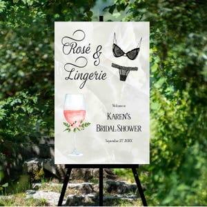 Lingerie Bridal Shower Welcome Sign Poster, classy lingerie, rose wine, bachelorette party, rose and lingerie wedding shower | TEMPLATE 515