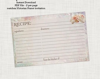 Vintage Victorian Recipe Card - Instant Download