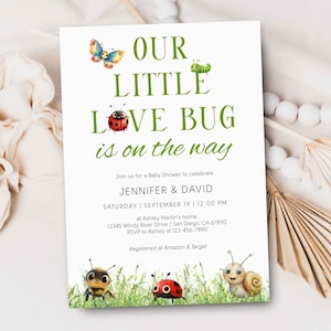 Our Little Love Bug Baby Shower Invitation, Cute Garden Lovebug Insects Baby Shower invite, gender neutral shower CORJL TEMPLATE 521