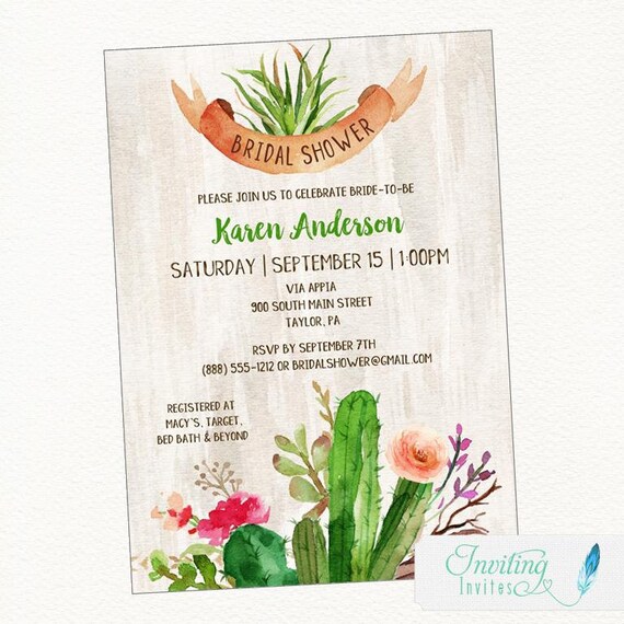 Cactus Bridal Shower Invitation Rustic Bridal Shower Etsy
