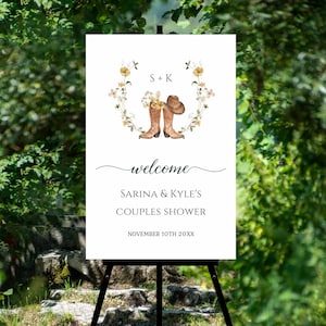 Yellow Wildflower Cowboy Boots Welcome Sign, Country Western Bridal Couples Shower, boho rustic wedding, yellow floral | TEMPLATE 222