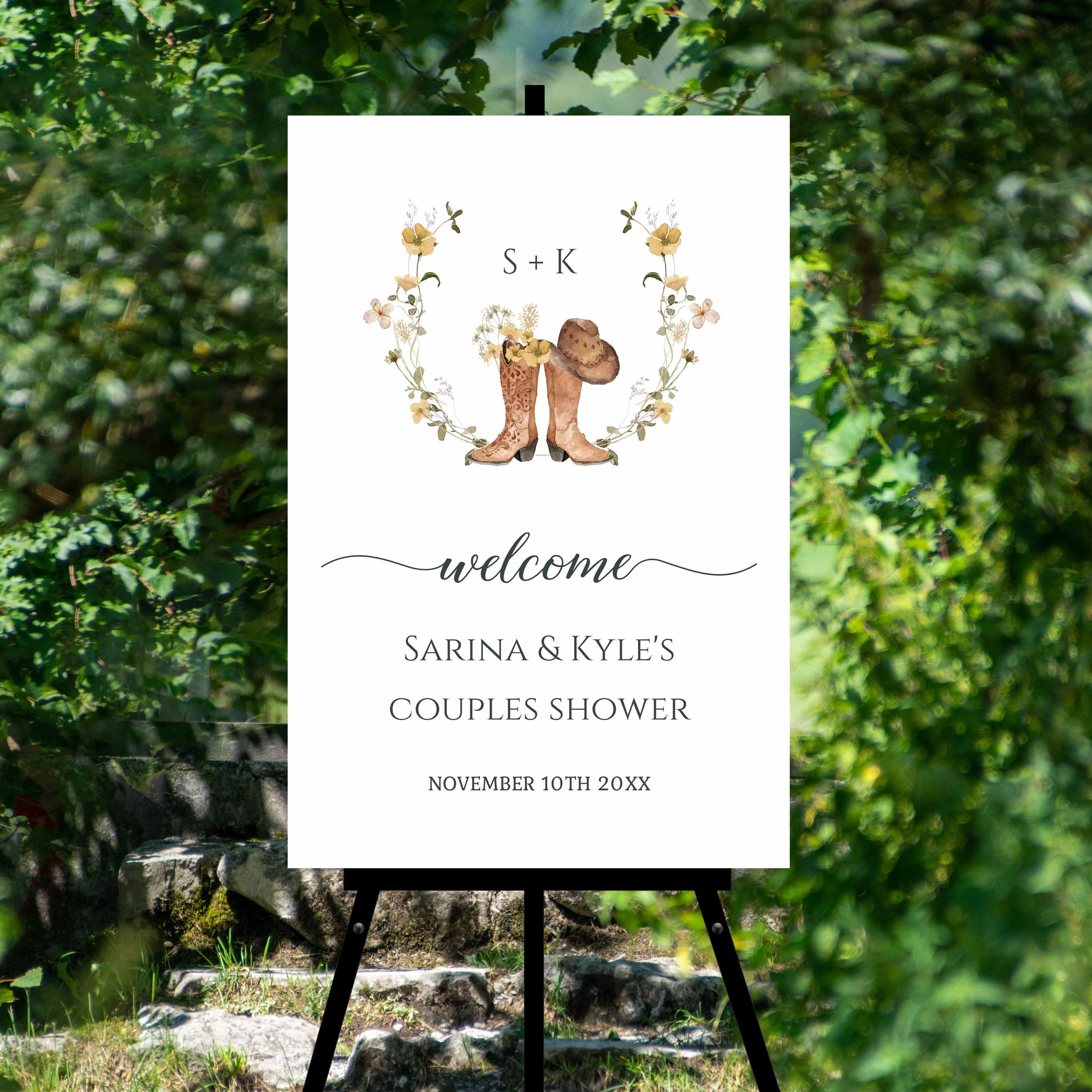 Yellow Wildflower Cowboy Boots Welcome Sign, Country Western Bridal ...