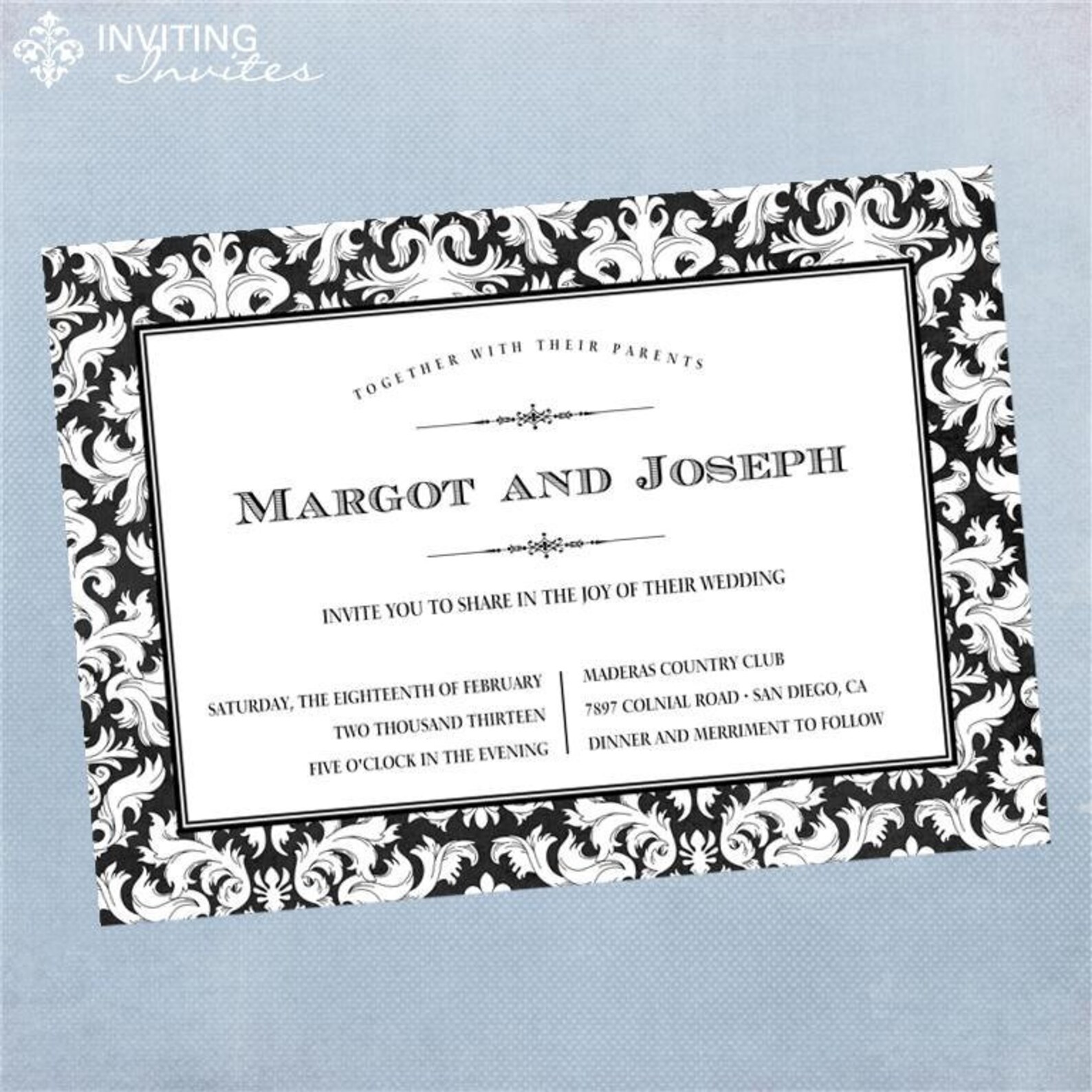 Wedding Invitation Printable Damask Wedding Invitation | Etsy