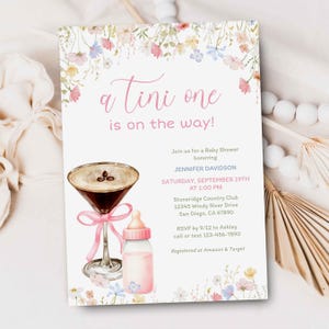 Martini Baby Shower invitation, Wildflower Espresso A Tini One is on the Way, Girl Something Tini couples shower invite | TEMPLATE 511