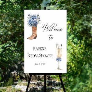Blue Cowboy Boots Brunch Bubbly Welcome Sign, Bridal Shower or wedding Sign, Champagne Theme Cowgirl Rustic Western Country TEMPLATE 275