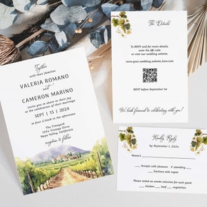 Vineyard Wedding Invitation Template Set, Winery Wedding Invite Suite, Napa Valley Sonoma Italian Tuscan Temecula, Printable Download 296