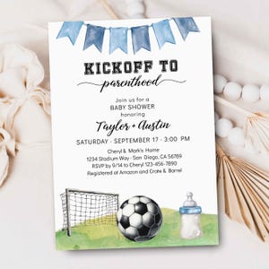 BLUE Soccer Baby Shower Invitation Template, Kickoff to Parenthood, DIY, Soccer ball, mvp Boy Sporty Sports Shower Invite TEMPLATE 536