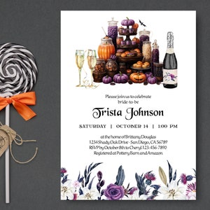 Halloween Bridal Shower Invitation, Pumpkin and Champagne, Gothic Bridal Shower Invite, Spooky Wedding Shower, Halloween Party| TEMPLATE 259
