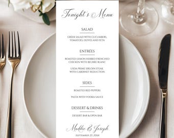 Minimalist Wedding Menu Template 4x9 Editable Modern Elegant Simple Reception Dinner Printable Table Card Corjl Download | 627