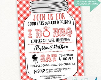 I Do BBQ Invitation, Mason Jar Invite, Couples Shower, Bridal Shower, Picnic, Wedding Shower, Rustic, Engagement Party, gingham, Barbecue