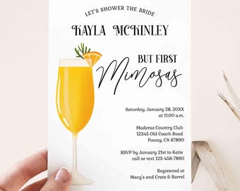 Mimosa Bridal Shower Invite,  Brunch and Bubbly Invitation, Champagne Theme Invite, But First Mimosas | TEMPLATE 243