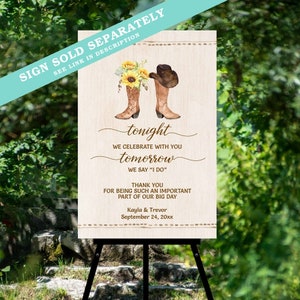SUNFLOWER Cowboy Boots Rustic Rehearsal Dinner Invitation, Country