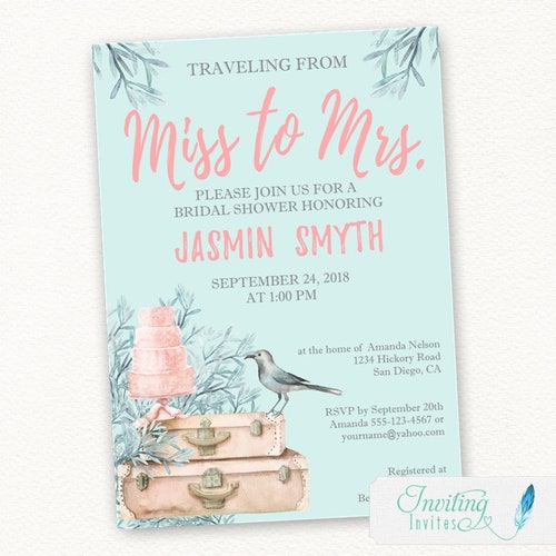 Traveling From Miss to Mrs Bridal Shower Invitation Template Etsy