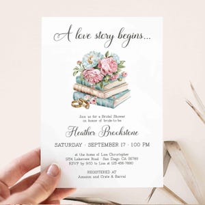 A Love Story Begins Bridal Shower Invitation, Book Themed Bridal Shower Invite, Storybook Shower, New Chapter Book Lover Bride TEMPLATE 501