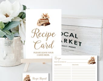 Bridal Shower Recipe Card and sign, Fall Book Themed, recipe request insert card, matches next chapter love story invitation | TEMPLATE 394