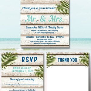 Sandy Toes Salty Kisses Beach Wedding Invitation, Tropical Wedding Invite, Palm Tree, Destination Wedding,Hawaii, Mexico, TEMPLATE 210 image 2