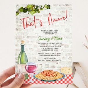 Spaghetti Italian theme Bridal Shower Invitation, That&#39;s Amore invite, Pasta and Wine invite, couples shower, engagement party TEMPLATE 156