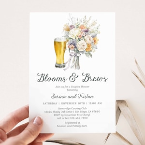 Blooms and Brews Couples Shower Invitation Template, beer and bouquet bridal shower, pastel floral, spring flowers | DIGITAL DOWNLOAD 309