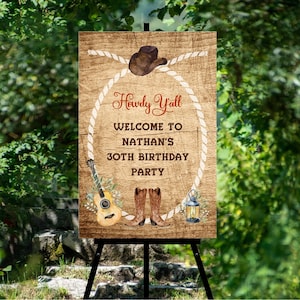 Western Birthday Party Welcome Sign, Cowboy Boots Rustic Country Birthday Poster, Hoedown Sign, 30 40 50 BBQ Barbeque |EDITABLE TEMPLATE 189