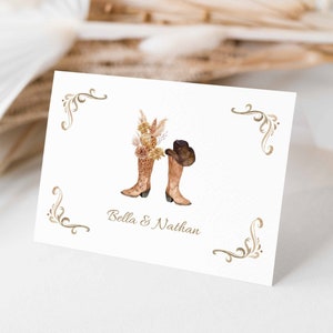 Pampas Boho Cowboy Boots Thank You Note Card, Rustic Wedding Invitation, Country Wedding, Western Wedding Thank You BELLA TEMPLATE 135